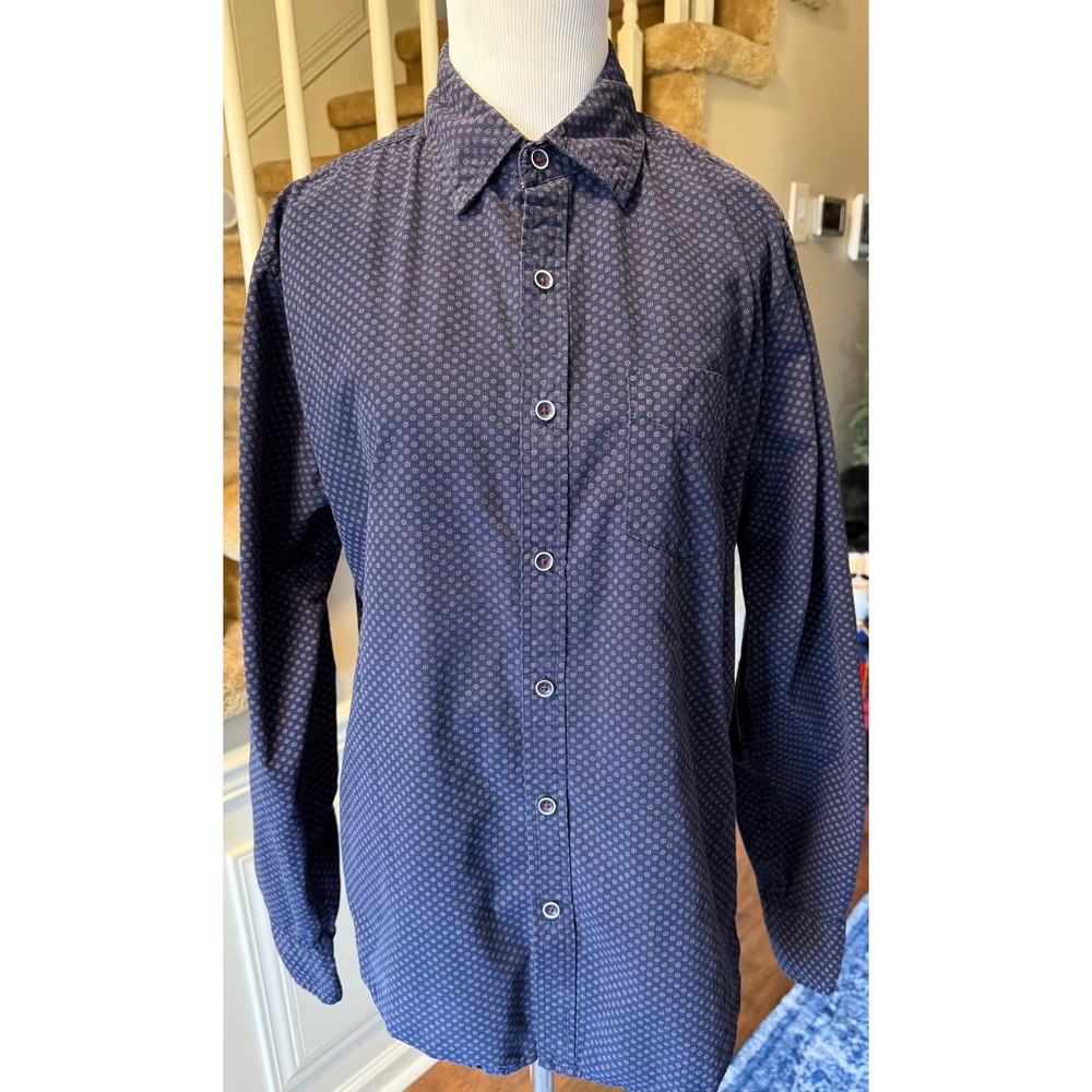 Beverly Hills Polo Club Button Down Shirt Size M Dark Blue Micro Print Lg Sleeve